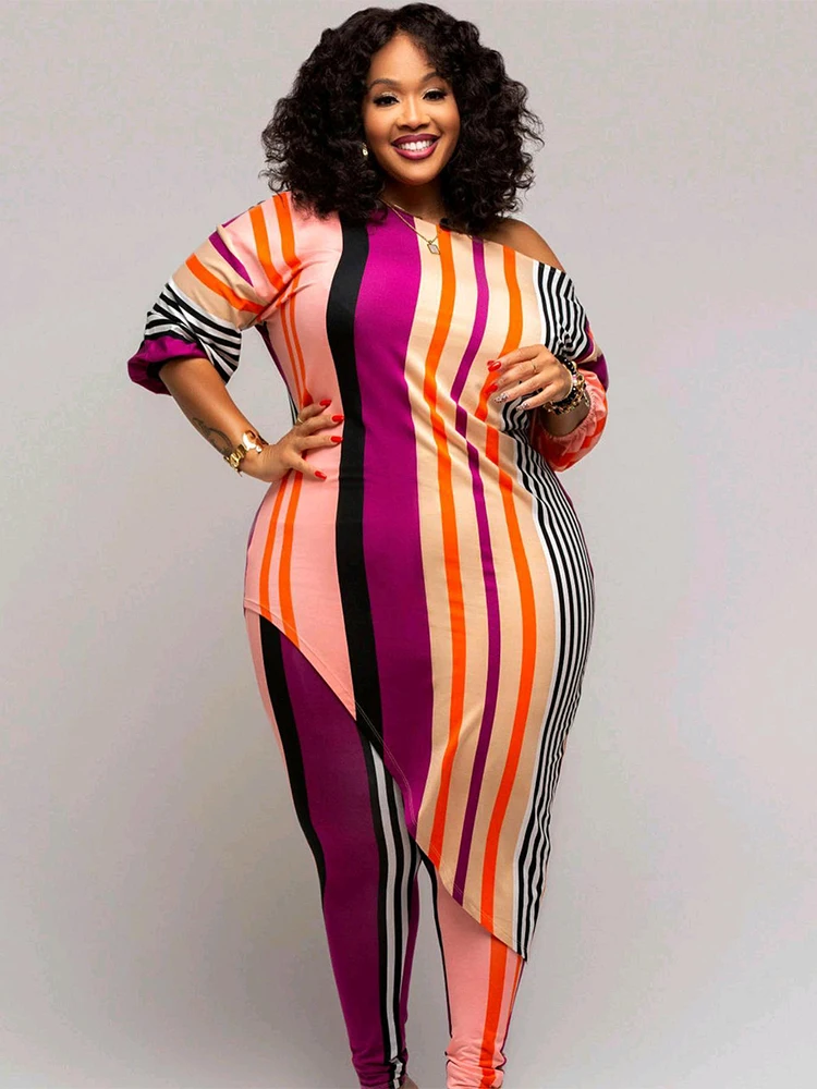 ZJFZML ZZ Plus Size Striped Print Sweatsuits for Women's Clothing One Shoulder Long Sleeve Irregular T-shirt and Slim Fit Pants
ZJFZML ZZ Plus Size Striped Print Sweatsuits for Women's Clothing One Shoulder Long Sleeve Irregular T-shirt and Slim Fit Pants