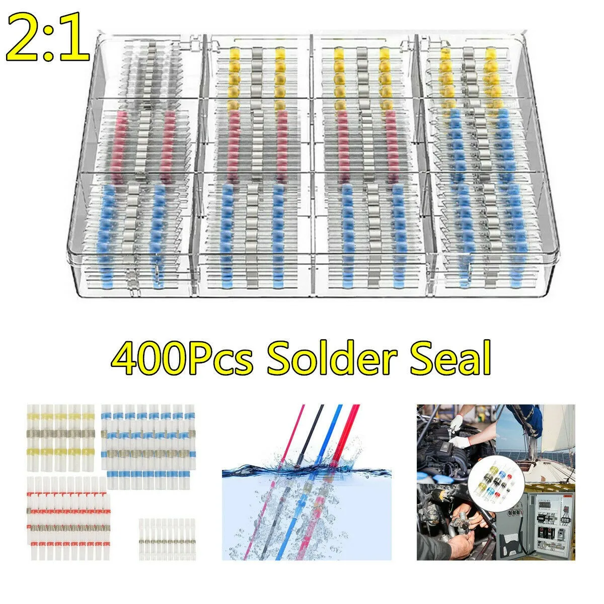 400X Car Solder Insulated Seal Heat Shrink Wire Splice Butt Connector Kit Boxed Electrical Wire Car Insulated Terminal
400X Car Solder Insulated Seal Heat Shrink Wire Splice Butt Connector Kit Boxed Electrical Wire Car Insulated Terminal