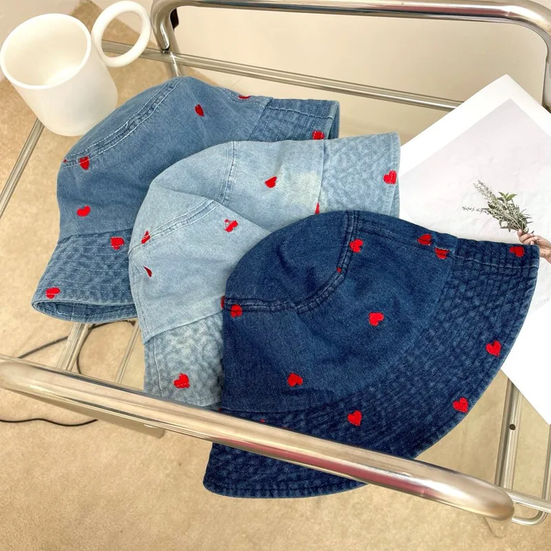 Red Heart Embroidered Denim Fisherman Hat Female Harajuku Retro Pot Hat Korean Version Spring and Summer Sun Hat Bucket Hat
Red Heart Embroidered Denim Fisherman Hat Female Harajuku Retro Pot Hat Korean Version Spring and Summer Sun Hat Bucket Hat