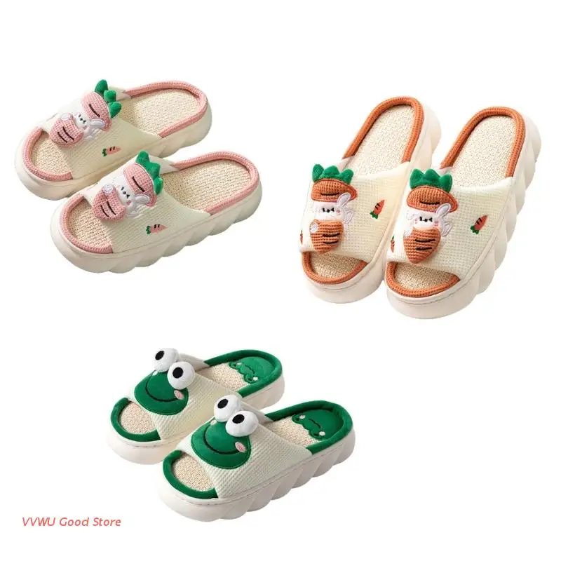 

Four Seasons Cute Frogs Carrot Linen Slippers for Men Women Couples Indoor Shoes