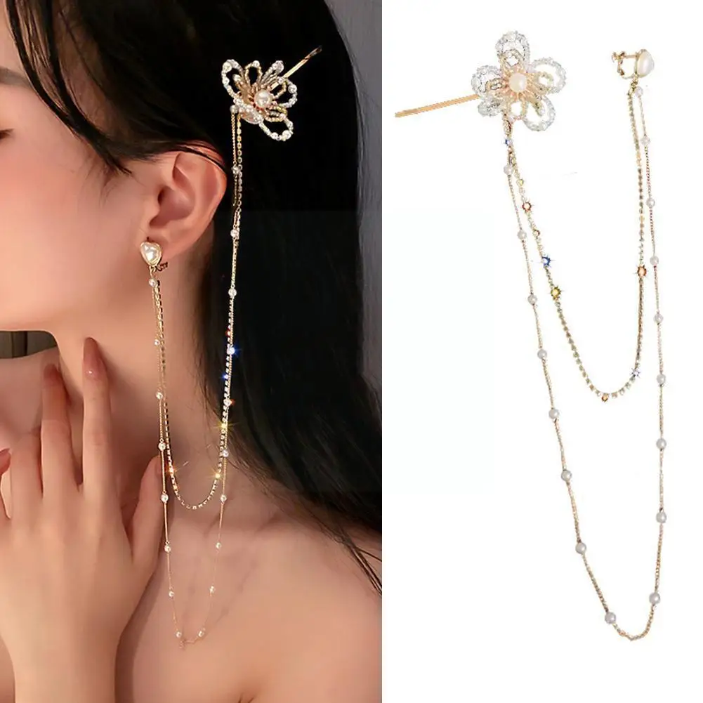 Korean Fashion Ear Clip Hairpin Integrated Diamond Design Personality Pearl Hairpin Flower Hairpin Chain Tassel Long Earrin B7g9
Korean Fashion Ear Clip Hairpin Integrated Diamond Design Personality Pearl Hairpin Flower Hairpin Chain Tassel Long Earrin B7g9