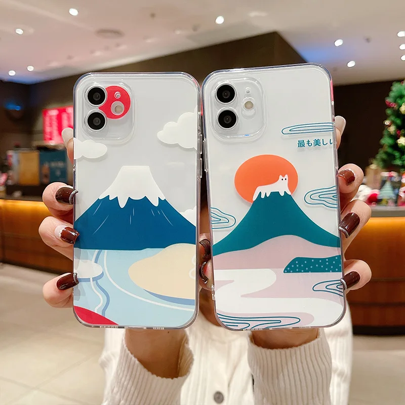 

Landscape Cloud Painted Pattern Clear Phone Case For iPhone 7 8 Plus Fundas Mini XS X XR Cover For iPhone 11 12 13 Pro Max Case