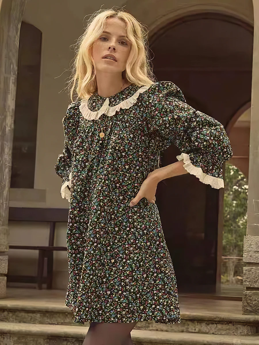 Lace Patchwork Mini Dress Elegant Women Clothing Floral Printed Peter Pan Collar Dresses Spring Elegant Casual Female Robe
Lace Patchwork Mini Dress Elegant Women Clothing Floral Printed Peter Pan Collar Dresses Spring Elegant Casual Female Robe
