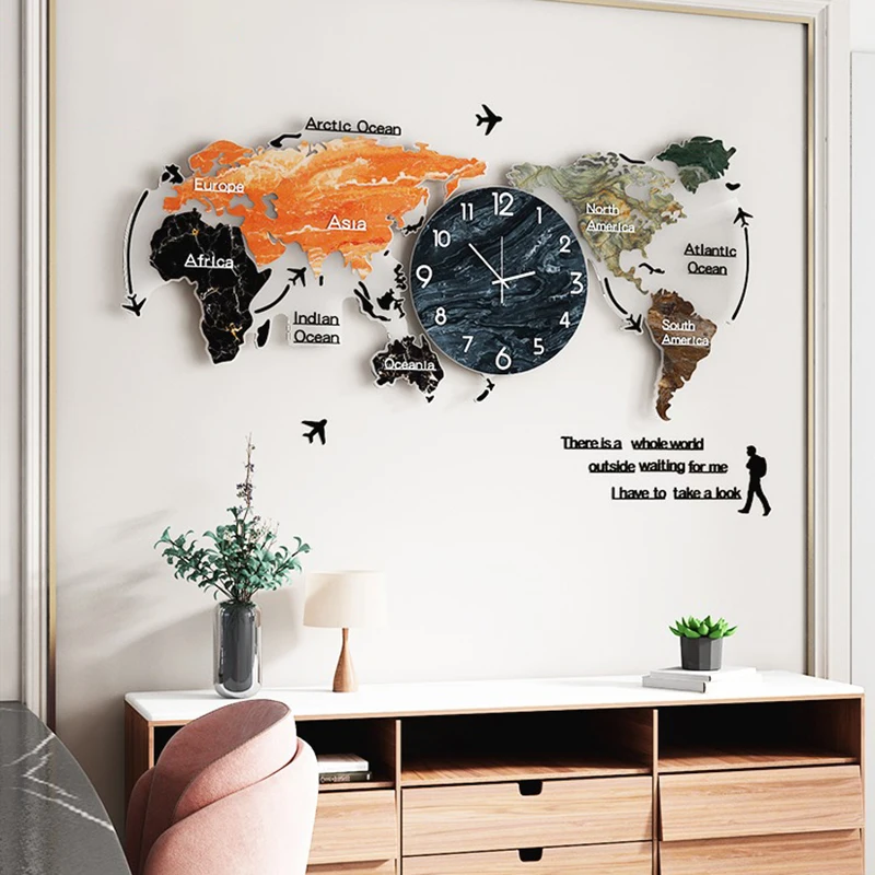 

Современные большие настенные часы с картой мира, Роскошные Настенные часы для гостиной, домашний декор, креативные скандинавские бесшумные часы с механизмом, идеи для подарка