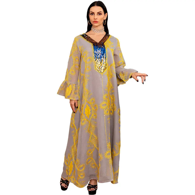 Summer And Autumn Mesh Embroidered Sequins Muslim Dress Southeast Asia Middle East Islamic Ethnic V-neck Fashion Women's Clothes
Summer And Autumn Mesh Embroidered Sequins Muslim Dress Southeast Asia Middle East Islamic Ethnic V-neck Fashion Women's Clothes