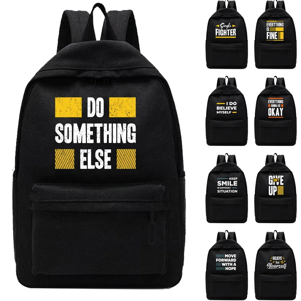 Women Men Black Canvas Backpack College Student School Backpack Bags Phrase Pattern for Teenagers Casual Rucksack Travel Daypack
Women Men Black Canvas Backpack College Student School Backpack Bags Phrase Pattern for Teenagers Casual Rucksack Travel Daypack