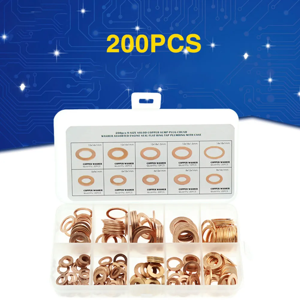 200 Pcs Washers Copper Flat Gasket Rings Set M5-M14 Copper Gaskets Assortment For Screws Generators Accessories
200 Pcs Washers Copper Flat Gasket Rings Set M5-M14 Copper Gaskets Assortment For Screws Generators Accessories