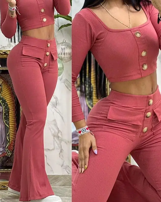 Two Piece Set Women Outfit 2023 Autumn Square Neck Long Sleeve Buttoned Top & Fashion Pocket Design Flared Pants Set Streetwear
Two Piece Set Women Outfit 2023 Autumn Square Neck Long Sleeve Buttoned Top & Fashion Pocket Design Flared Pants Set Streetwear