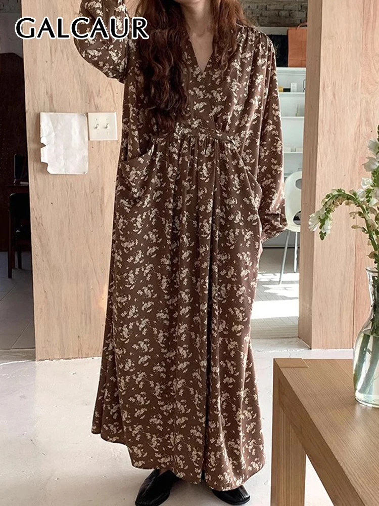 GALCAUR Vintage Printing Dresses For Women V Neck Long Sleeve High Waist Patchwork Pockets Loose Autumn Maxi Dress Female 2023
GALCAUR Vintage Printing Dresses For Women V Neck Long Sleeve High Waist Patchwork Pockets Loose Autumn Maxi Dress Female 2023