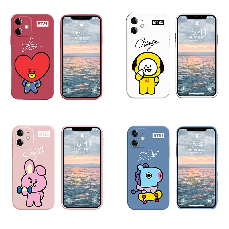 

Cartoon Bt21 Silicone Mobile Phone Case for Iphone14 13 12 11 8 Pro Max X Xs Cute Bts Shockproof Phone Shell Soft Tpu Back Cover