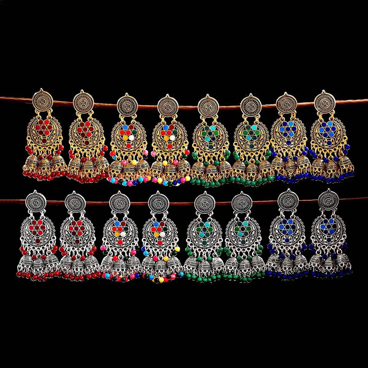 

2023 Vintage Indian Jhumka Women Big Bells Tassel Drop Earrings Bohemian Ethnic Flower Carved Alloy Earring Gypsy Jewelry