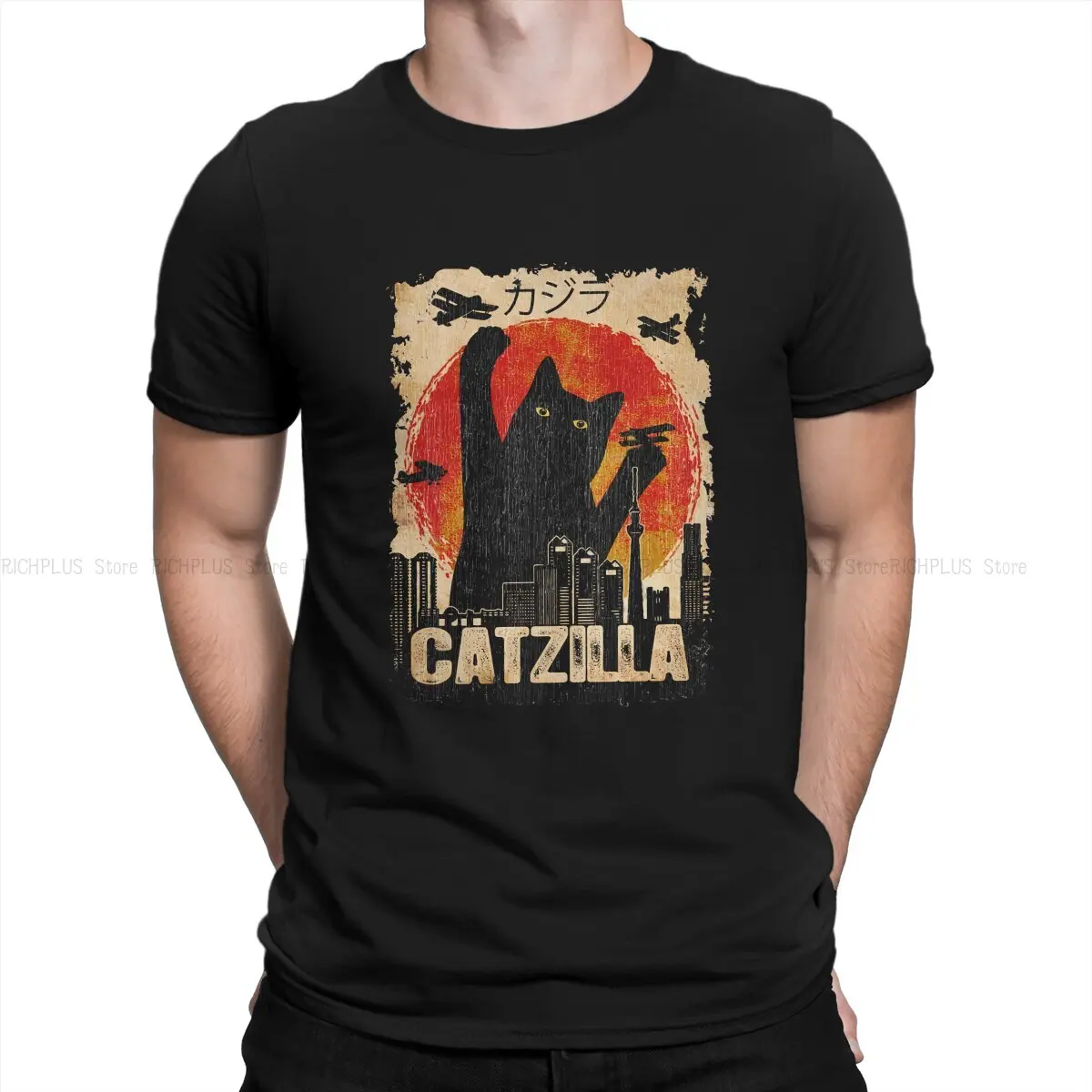 Black Cat Vintage Catzilla Man's Polyester TShirt Cat Lover Crewneck Short Sleeve T Shirt Funny Gift Idea
Black Cat Vintage Catzilla Man's Polyester TShirt Cat Lover Crewneck Short Sleeve T Shirt Funny Gift Idea