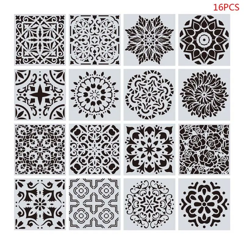 57EC 16pcs/set Mandala Stencils DIY Drawing Template Wall Painting for Wood Tiles Rock Home Decoration 15x15cm
57EC 16pcs/set Mandala Stencils DIY Drawing Template Wall Painting for Wood Tiles Rock Home Decoration 15x15cm