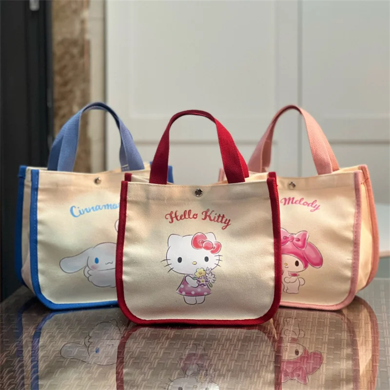 

Sanrio Холщовая Сумка-тоут Kawaii аниме MyMelody Kuromi сумка через плечо Милая мультяшная Cinnamoroll сумка для покупок большая емкость сумка для закусок