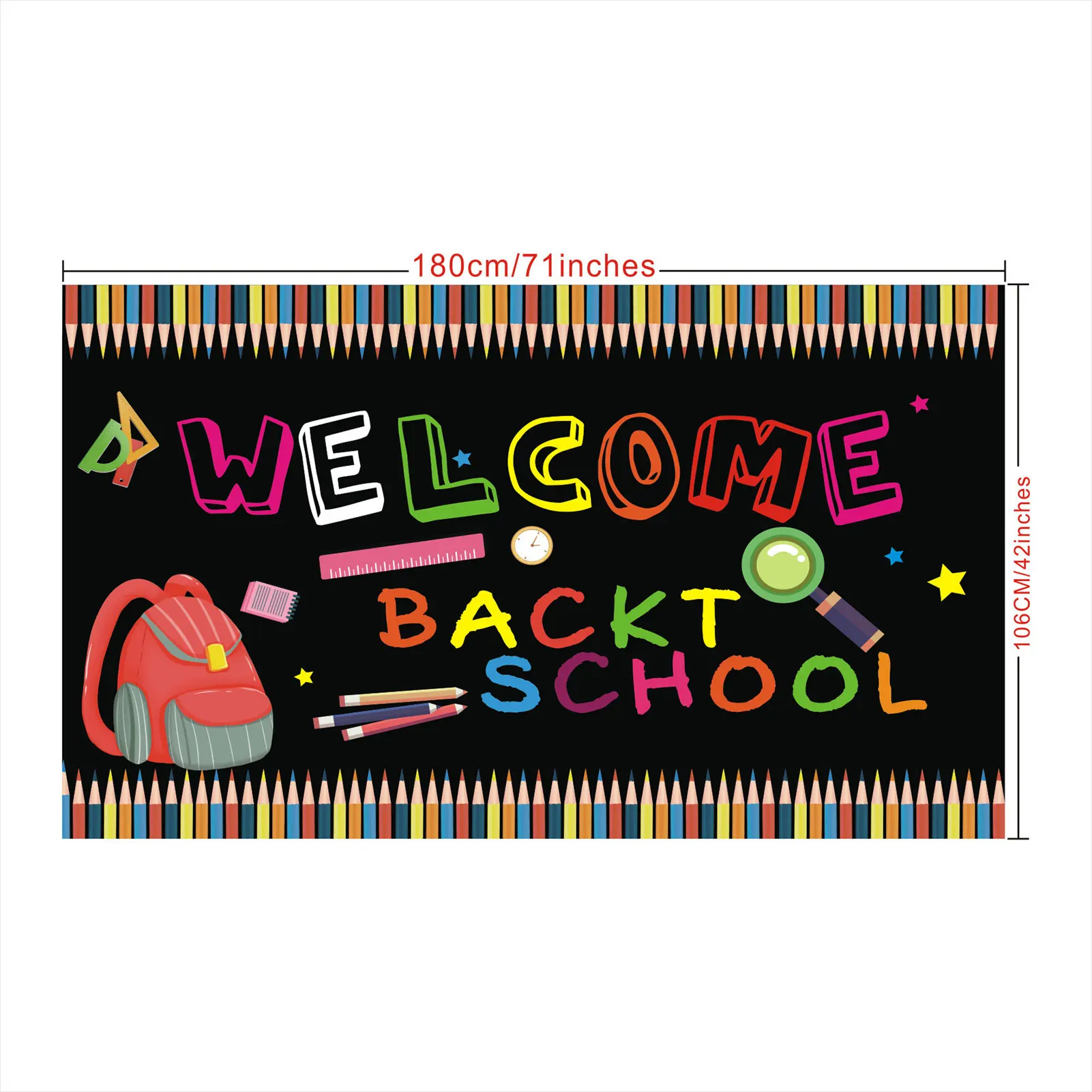 180X106cm First Day of School Atmosphere Backdrops Welocme Back to School Background for Classroom Party Supplies
180X106cm First Day of School Atmosphere Backdrops Welocme Back to School Background for Classroom Party Supplies