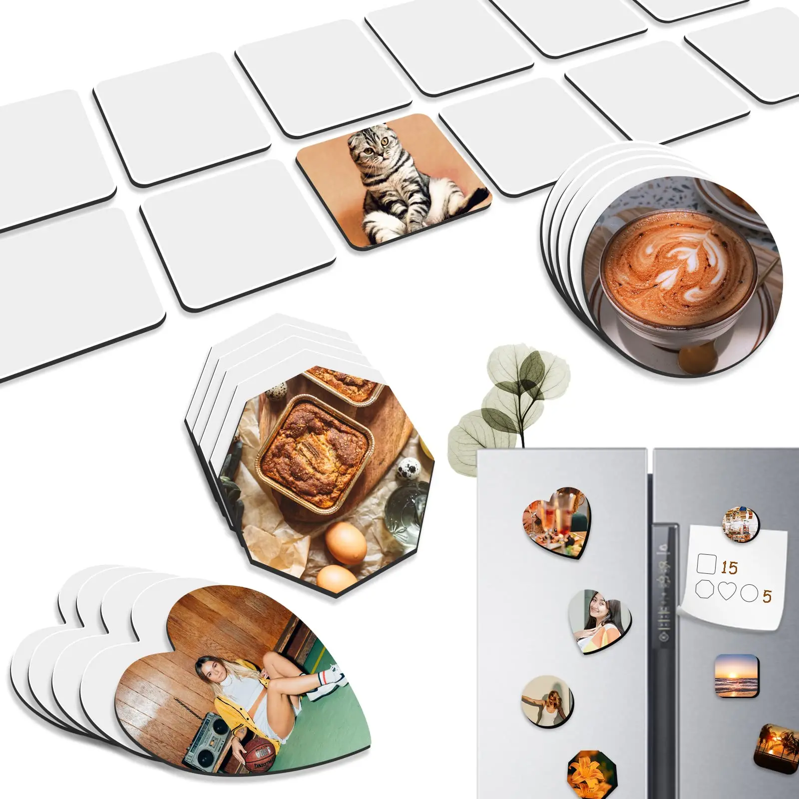 

20PCS Sublimation Blanks Refrigerator Fridge Magnets DIY Decorative Magnets for Kitchen Home Office Office Whiteboard Calendar