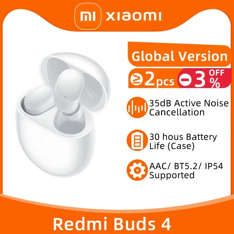 

Xiaomi Redmi Buds 4 Wireless Earbuds TWS Hybrid Active Noise Cancelling Dual Transparency Modes Bluetooth 5.2 in-Ear Earphones
