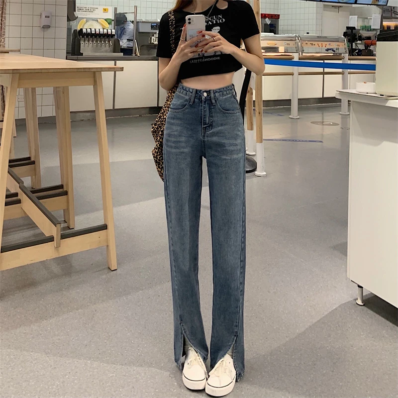 DD1699 New retro high waist slim slit jeans women's small loose all-match trousers jeans
DD1699 New retro high waist slim slit jeans women's small loose all-match trousers jeans