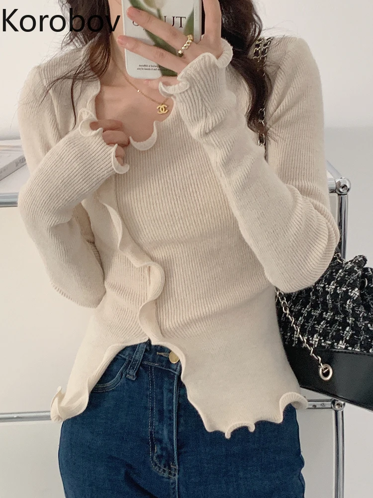 Korean Vintage Fashion Design Fungus Forked Elasticity Slim Fit Tops Irregular Inside Temperament Gentle Sweater Pull Femme
Korean Vintage Fashion Design Fungus Forked Elasticity Slim Fit Tops Irregular Inside Temperament Gentle Sweater Pull Femme