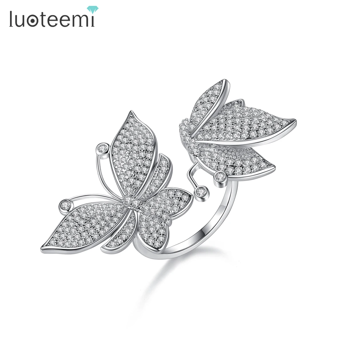 

LUOTEEMI Cubic Zirconia Butterfly Ring For Girls Luxury Women Tiny CZ Paved Elegant Party Finger Rings Jewelry Open Hand Jewelry