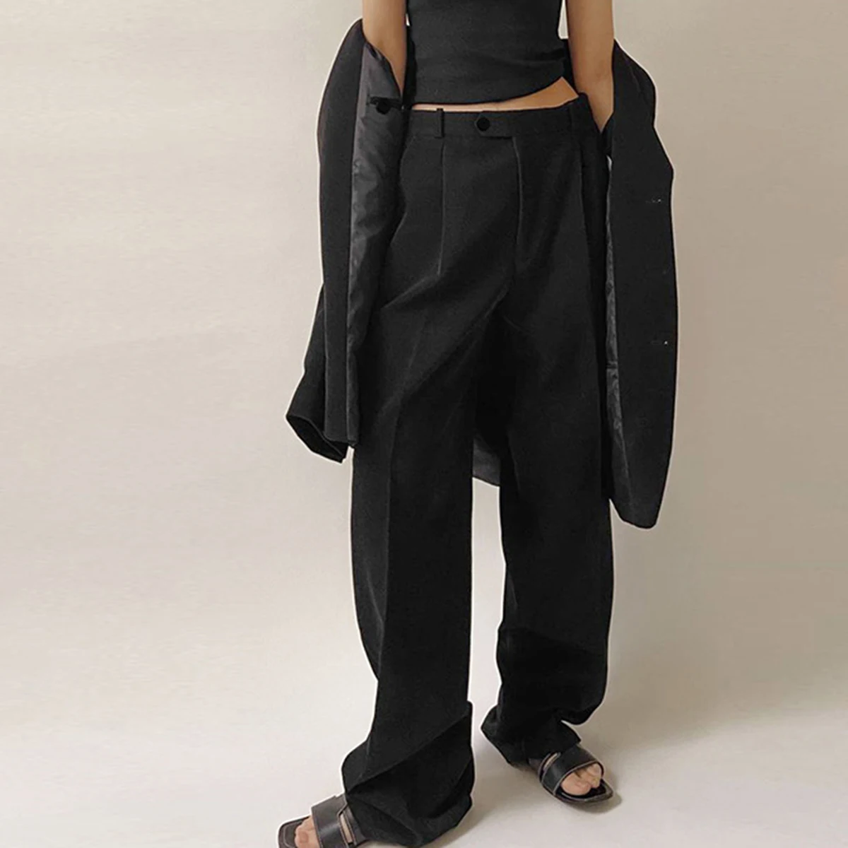 Jyate Fashion Wide Leg Trousers Woman Spring Black Pocket Elastic High Waist Oversized Sweatpants Casual Loose Office Lady Pants 
Jyate Fashion Wide Leg Trousers Woman Spring Black Pocket Elastic High Waist Oversized Sweatpants Casual Loose Office Lady Pants