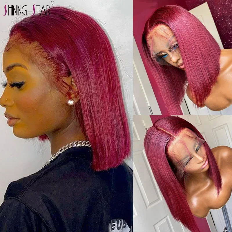 99J Burgundy Colored Human Hair Wigs Pre Plucked Brazilian Transparent Lace T Part Wig Straight Bob Wigs For Women Short Bob Wig
99J Burgundy Colored Human Hair Wigs Pre Plucked Brazilian Transparent Lace T Part Wig Straight Bob Wigs For Women Short Bob Wig