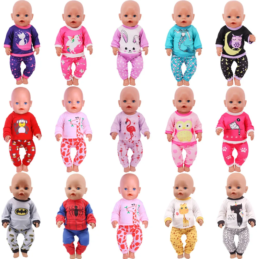 

2 шт./набор = Пижама с Фламинго + мини-носки для 18-дюймовой куклы, подарок для девочки, 43 см, одежда для новорожденных, аксессуары, товары для лучшей игрушки