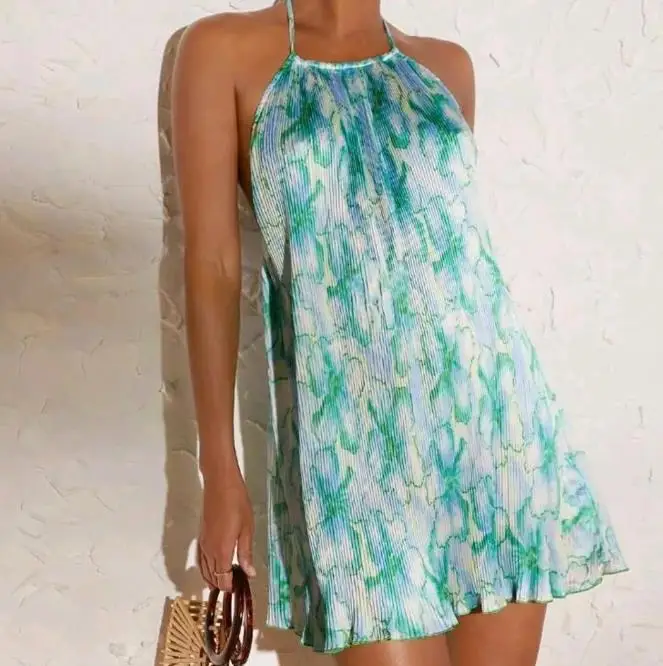 Women Dresses 2023 Summer Sleeveless Halter Neck Mini Dress Fashion Sexy Lace Print Beach A-Line Skirt Backless Dress
Women Dresses 2023 Summer Sleeveless Halter Neck Mini Dress Fashion Sexy Lace Print Beach A-Line Skirt Backless Dress