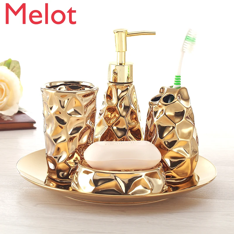 Golden Ceramic Bathroom Wash Set Five-Piece Bathroom Set Bathroom Toilet Toothbrush Cup Washing Cup
Golden Ceramic Bathroom Wash Set Five-Piece Bathroom Set Bathroom Toilet Toothbrush Cup Washing Cup