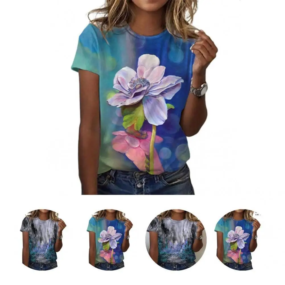 Chic Summer Top Round Neck Lightweight Women T-shirt 3D Print Summer Pullover Top
Chic Summer Top Round Neck Lightweight Women T-shirt 3D Print Summer Pullover Top