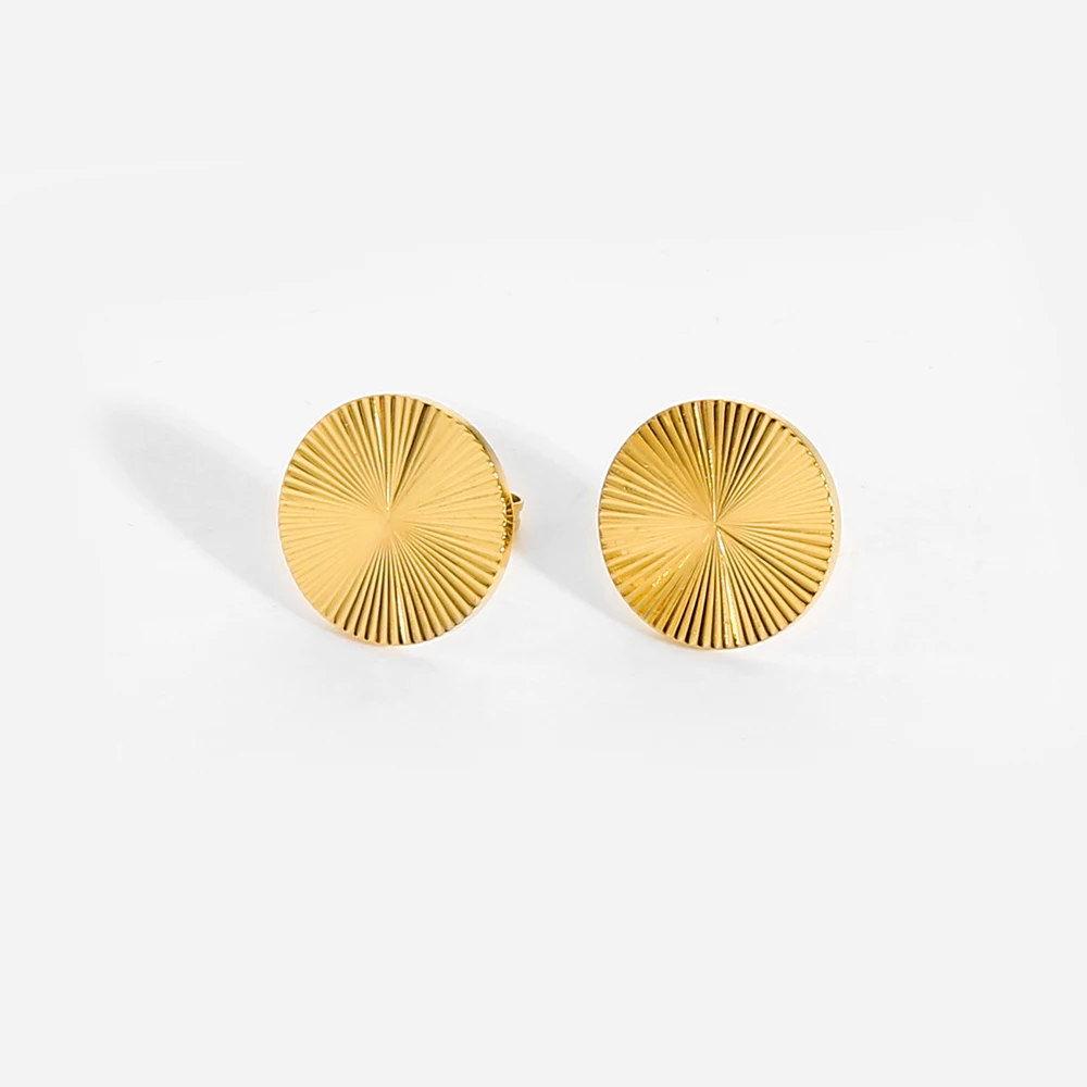 Tarnish Free Jewelry PVD 18k Gold Plated Stainless Steel Metal Texture Round Stud Earrings For Women Gift Wholesale
Tarnish Free Jewelry PVD 18k Gold Plated Stainless Steel Metal Texture Round Stud Earrings For Women Gift Wholesale