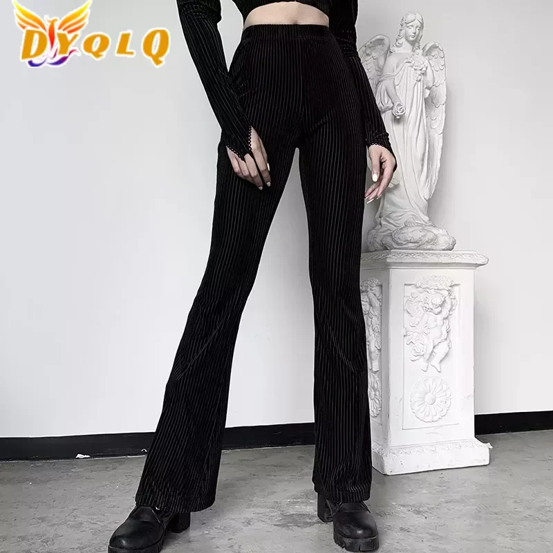 

Черные винтажные уличные женские брюки, расклешенные брюки в стиле Харадзюку, эстетика эмо, гранж, женские брюки Y2k, Весенняя готическая оде...