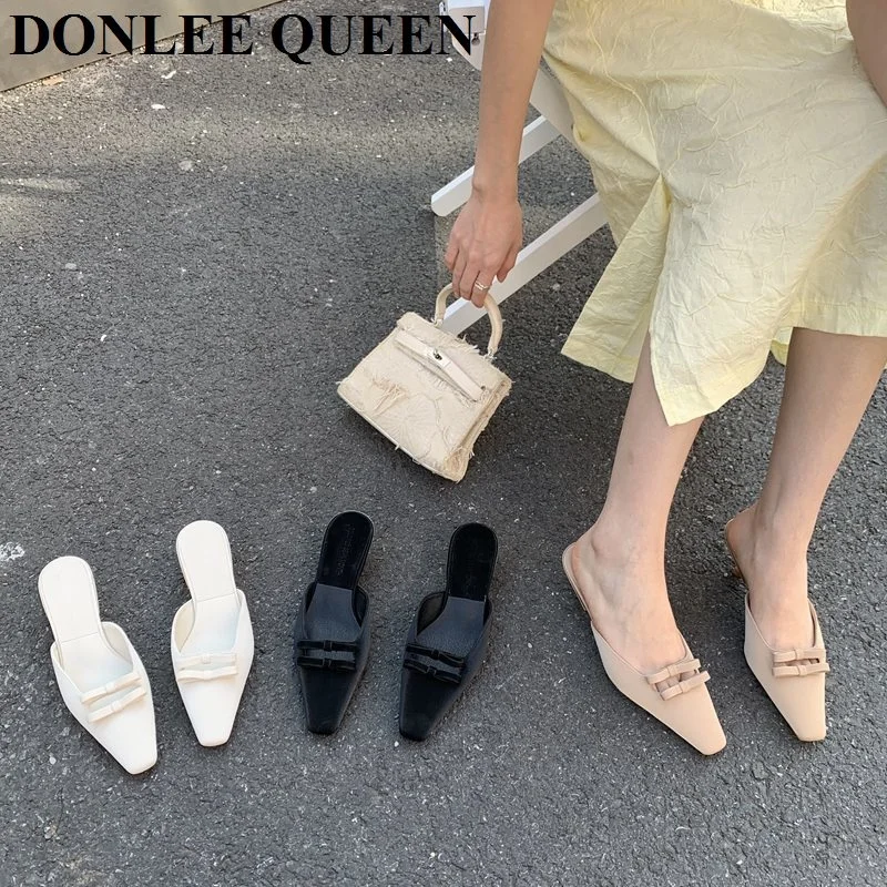 Женские шлепанцы с бантом, туфли-лодочки на среднем каблуке, с острым носком
Женские шлепанцы с бантом, туфли-лодочки на среднем каблуке, с острым носком