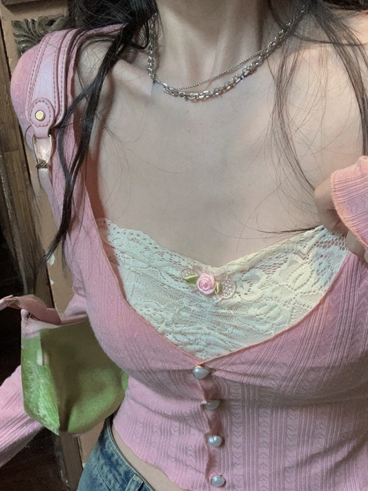 Pink Lace Blouse Casual Woman 2022 Autumn Sweet Long Sleeve Knitted Sweater Female Design Korean Fashion Crop Tops Slim Chic
Pink Lace Blouse Casual Woman 2022 Autumn Sweet Long Sleeve Knitted Sweater Female Design Korean Fashion Crop Tops Slim Chic