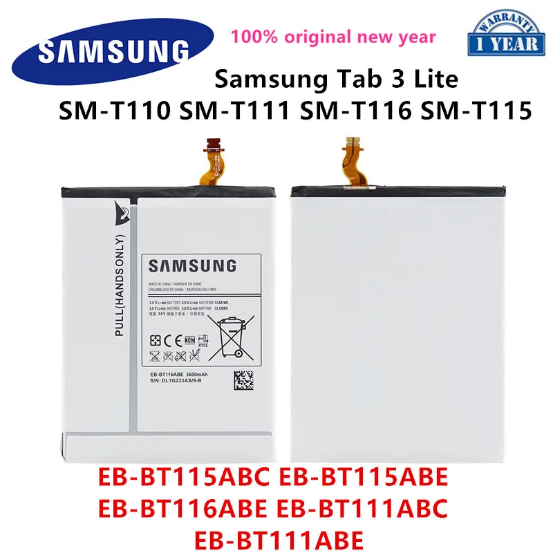 SAMSUNG Orginal EB-BT115ABC EB-BT116ABE EB-BT111ABC EB-BT111ABE 3600mAh Battery For Samsung Tab 3 Lite SM-T110 SM-T111 T116 T115
SAMSUNG Orginal EB-BT115ABC EB-BT116ABE EB-BT111ABC EB-BT111ABE 3600mAh Battery For Samsung Tab 3 Lite SM-T110 SM-T111 T116 T115