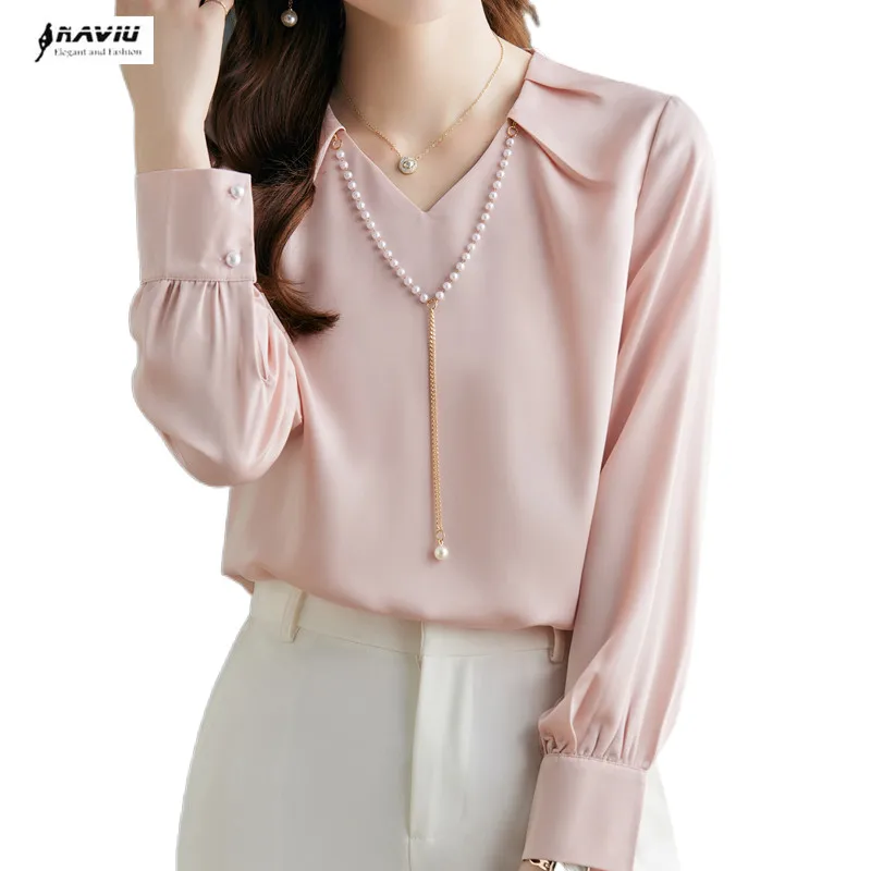 Pink V Neck Shirt Women Acetate Satin New Spring Autumn Temerament High End Formal Long Sleeve Blouses Office Ladies Work Tops
Pink V Neck Shirt Women Acetate Satin New Spring Autumn Temerament High End Formal Long Sleeve Blouses Office Ladies Work Tops