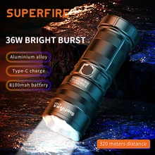 SuperFire GT60 powerful long range flashlight 2600 Lumens Super Bright Zoom Torch Type-C Rechargeable Emergency Led work light