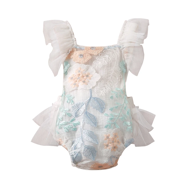 Toddler Newborn Baby Girl's Romper, Embroidered Flower Pattern Sleeveless Backless Patchwork Tulle Sling Bodysuit
Toddler Newborn Baby Girl's Romper, Embroidered Flower Pattern Sleeveless Backless Patchwork Tulle Sling Bodysuit