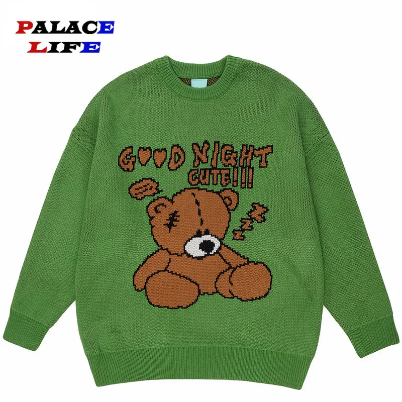 Harajuku Streetwear Knitted Sweater Men Funny Sleep Bear Pullover 2022 Autumn Cotton Casual Green Sweater Women Loose Top
Harajuku Streetwear Knitted Sweater Men Funny Sleep Bear Pullover 2022 Autumn Cotton Casual Green Sweater Women Loose Top