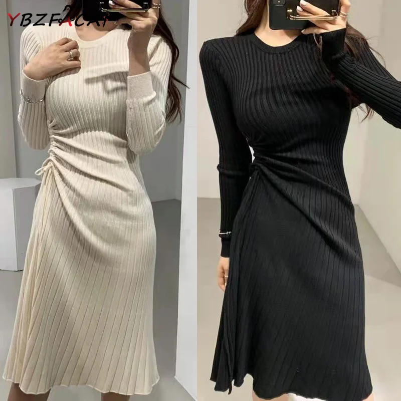 Fall Black Knitted Dresses Women Elegant Korean Fashion Pure Colour Drawstring Pleated Slim Knitted Bottoming Jumper Dress Women
Fall Black Knitted Dresses Women Elegant Korean Fashion Pure Colour Drawstring Pleated Slim Knitted Bottoming Jumper Dress Women
