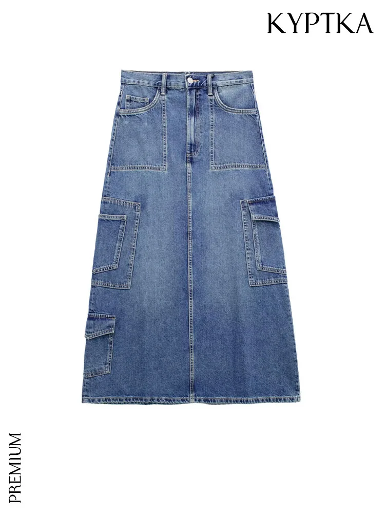 Юбка-карго женская джинсовая средней длины, с боковыми карманами 
Юбка-карго женская джинсовая средней длины, с боковыми карманами