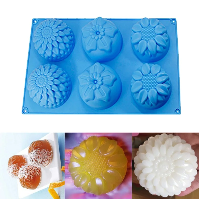

Flower Shaped Silicone DIY Handmade Soap Candle Cake Mold Supplies 6 Hole Crafts Handmade Soap Mold Random Color