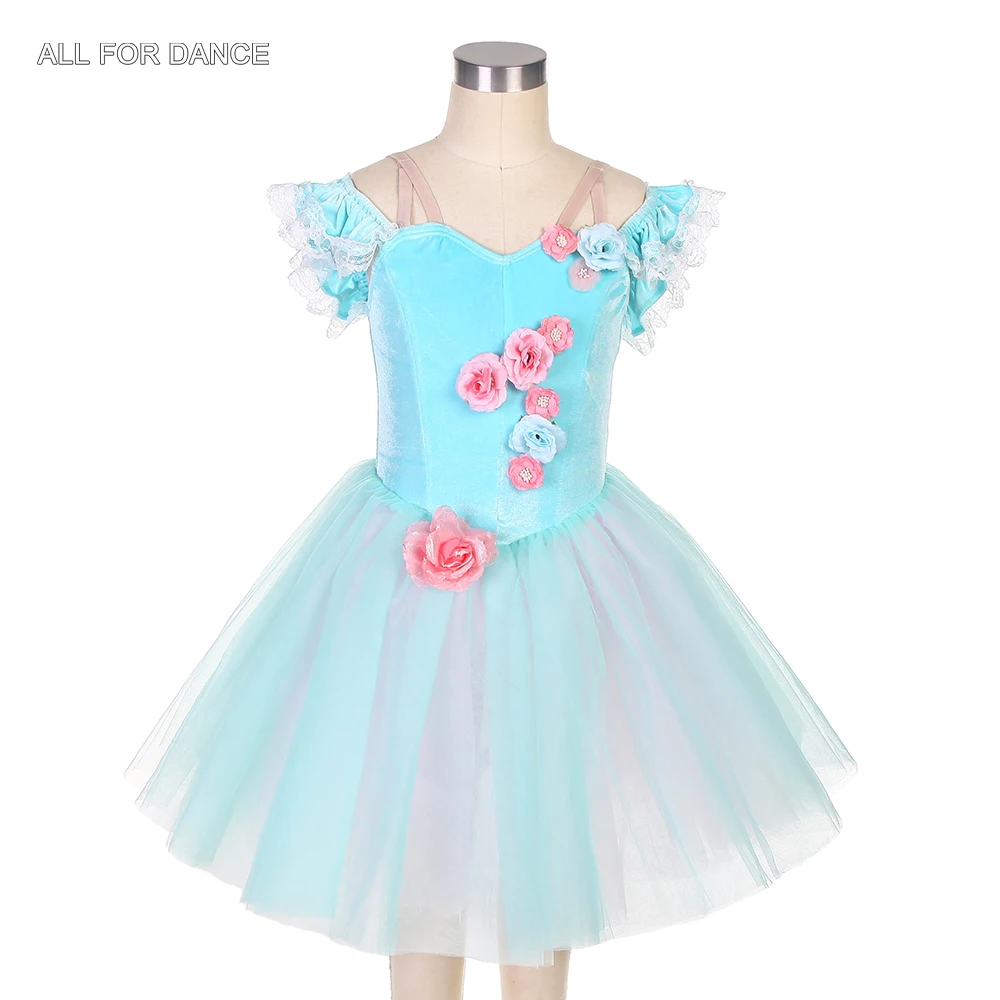 

22118 Girls and Women Ballet Dance Costume Off Shoulder Aqua Blue Velvet Bodice with Layers of Soft Tulle Romantic Tutu Skirt
