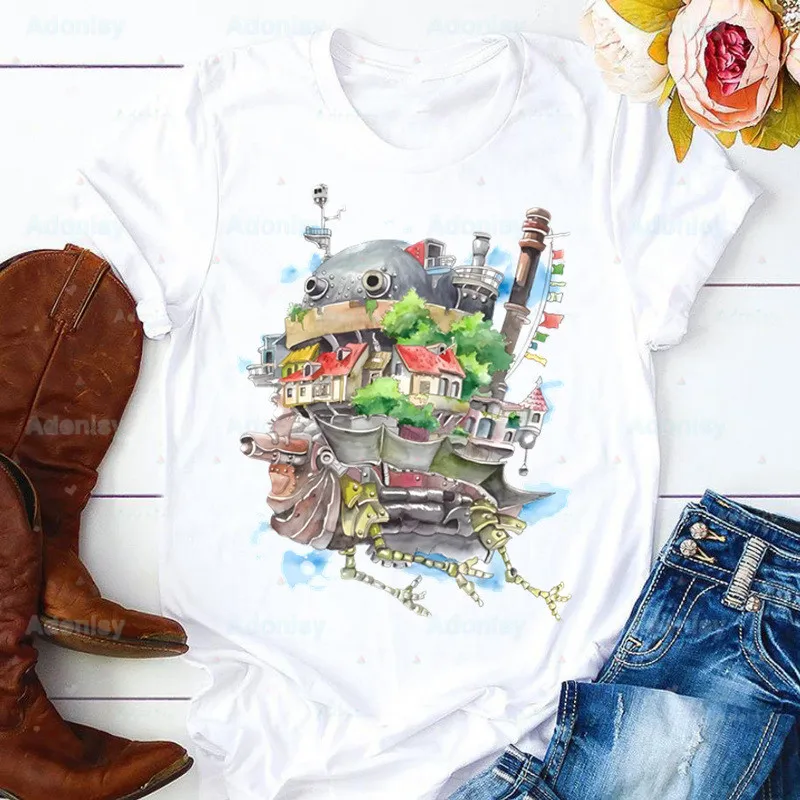 Howl Moving Castle Short Sleeve Fashion Lady T-shirts Top Sophie Howl's T Shirt Ladies Womens Female Tee Miyazaki Anime T-Shirt
Howl Moving Castle Short Sleeve Fashion Lady T-shirts Top Sophie Howl's T Shirt Ladies Womens Female Tee Miyazaki Anime T-Shirt