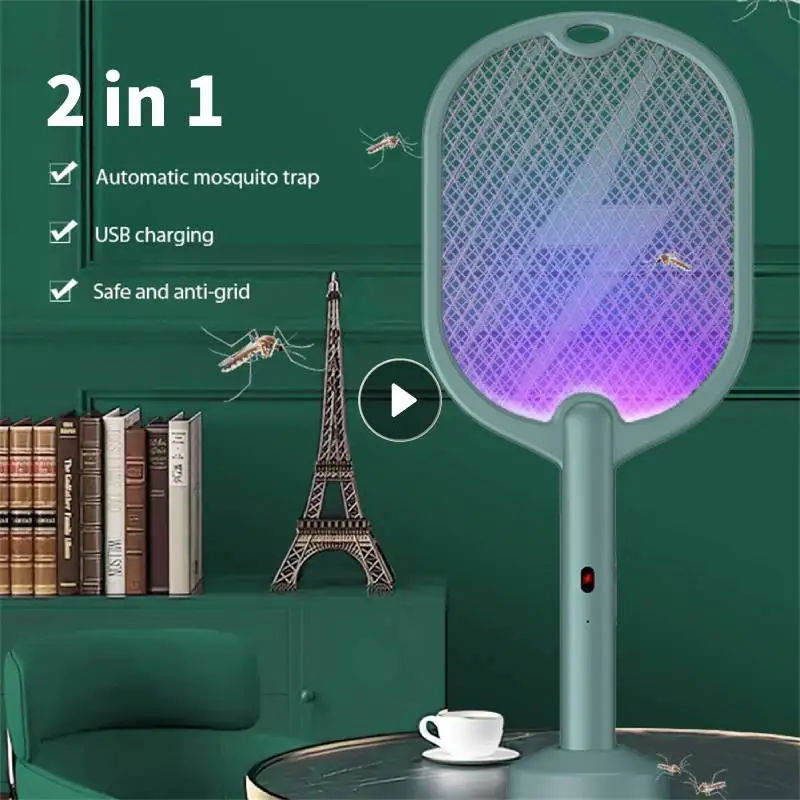 

2In1 3000V Electric Flies Swatter Killer USB Rechargeable LED Lamp Summer Mosquito Trap Racket Anti Insect Bug Zapper With Base