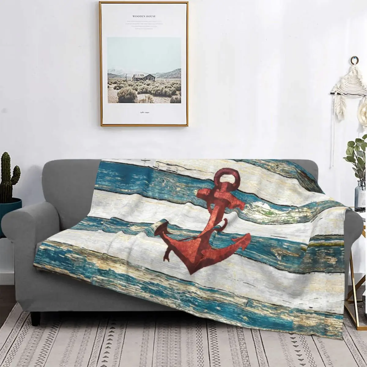

Rustic Anchor Blanket Flannel All Season Chic Nautical Multi-function Soft Throw Blankets for Bedding Bedroom Plush Thin Quilt