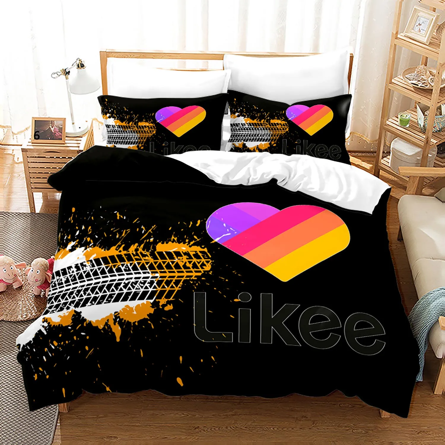 

Полный комплект постельного белья королевского размера Likee, одинарный двойной постельный комплект для влюбленных Likee, Комплект постельного...