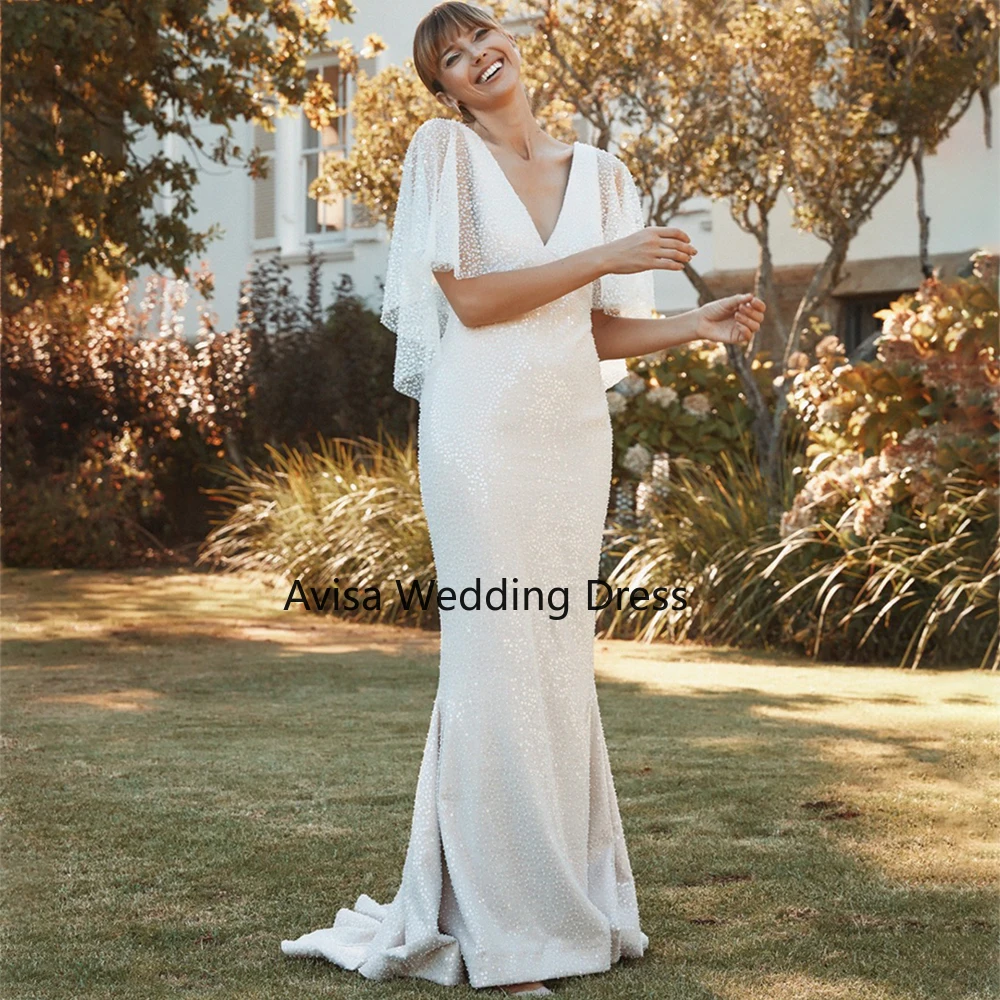 Sexy Cape Sleeves Glitter Mermaid Wedding Dress For Women Sequin V-Neck Backless Bridal Gowns Custom Made vestidos de novia
Sexy Cape Sleeves Glitter Mermaid Wedding Dress For Women Sequin V-Neck Backless Bridal Gowns Custom Made vestidos de novia