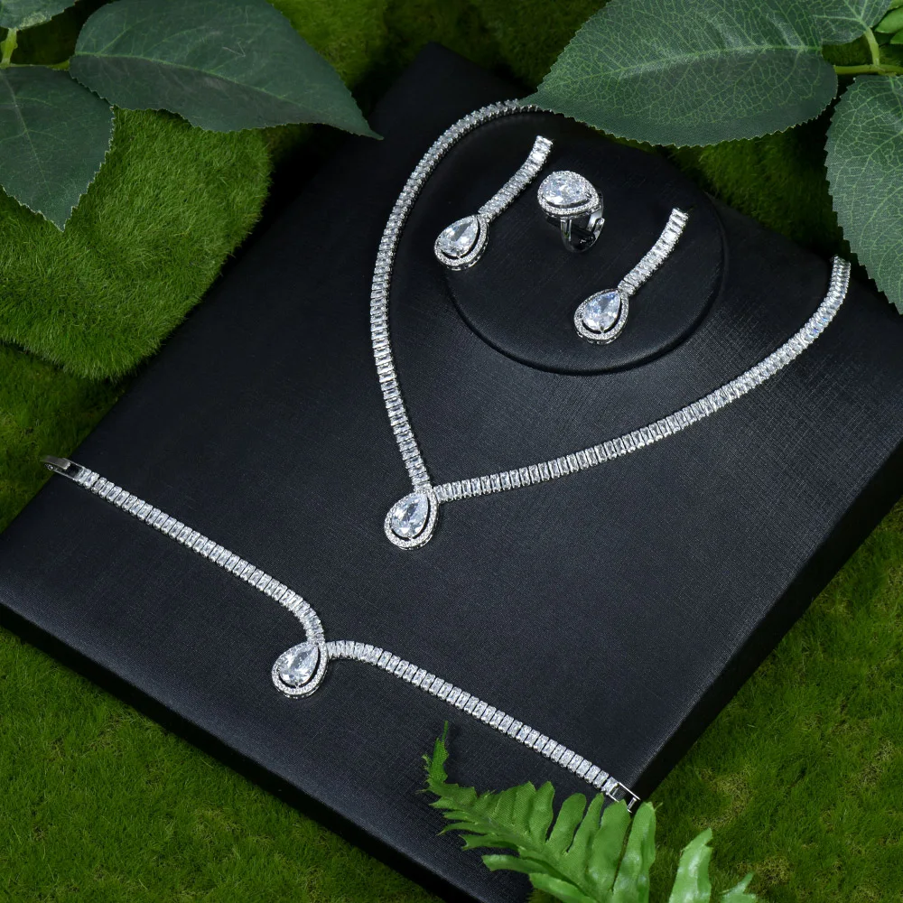 NAIKELISI Clear Water Drop Cubic Zircon Women Evening Party Costume Necklace and Earrings Wedding Jewelry Sets for Brides N-05
NAIKELISI Clear Water Drop Cubic Zircon Women Evening Party Costume Necklace and Earrings Wedding Jewelry Sets for Brides N-05