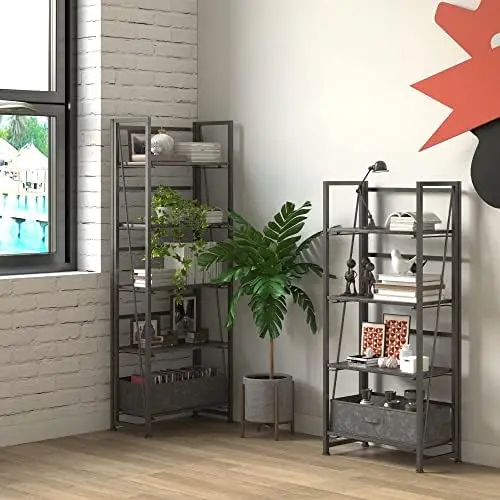 Folding Bookshelf Storage Shelves 4 Tiers Vintage Bookcase Standing Racks Study Organizer Home Office (Rustic Brown and Black)
Folding Bookshelf Storage Shelves 4 Tiers Vintage Bookcase Standing Racks Study Organizer Home Office (Rustic Brown and Black)